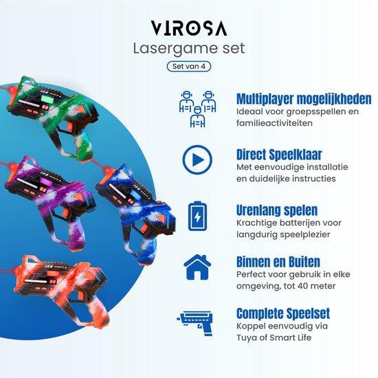 Virosa Lasergame Set – 4 Persoons Multiplayer Set met Vesten & 360° Sensoren