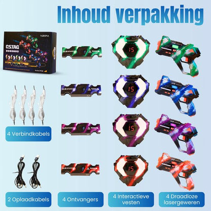 Virosa Laser Tag Set – 4 Player Multiplayer Set with Vests & 360° Sensors
